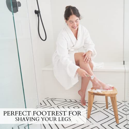 Teak Shower Stool and Foot Rest - Space-saving, Water-resistant Wood Seat
