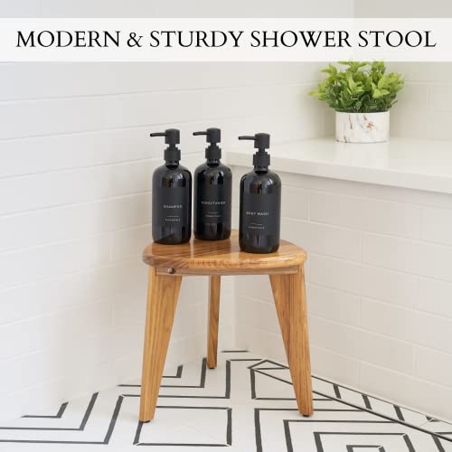 Teak Shower Stool and Foot Rest - Space-saving, Water-resistant Wood Seat