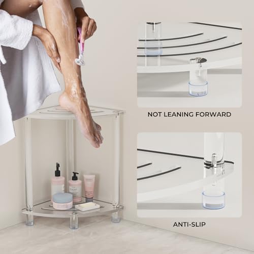 Clear Acrylic Corner Shower Stool - Small & Waterproof