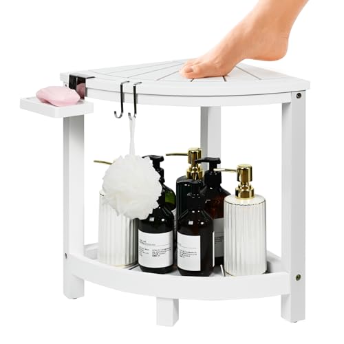 Ollieroo 2-Tier Bamboo Shower Stool with Storage Shelf