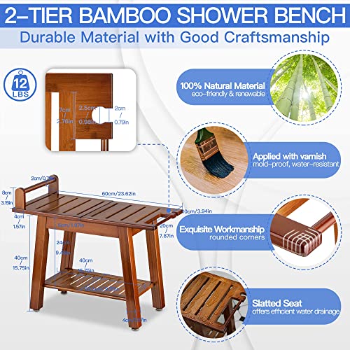2-Tier A-Shaped Bamboo Shower Bench for Seniors, Adults