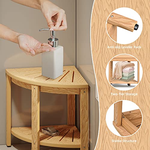 Teak Corner Shower Seat with Storage Shelf