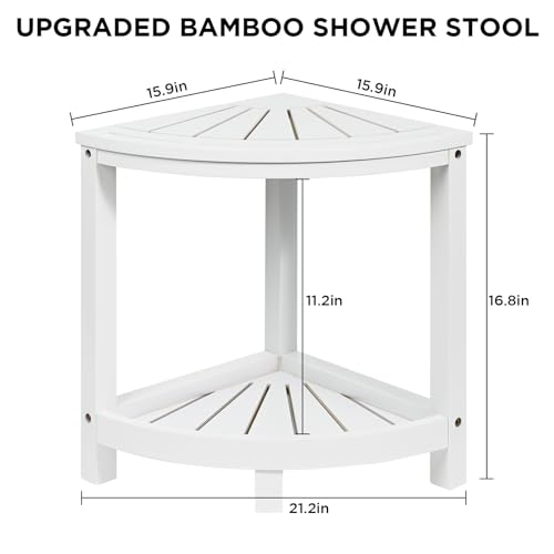 Ollieroo 2-Tier Bamboo Shower Stool with Storage Shelf