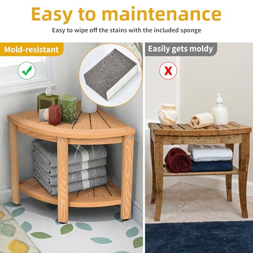 Teak Corner Shower Seat with Storage Shelf