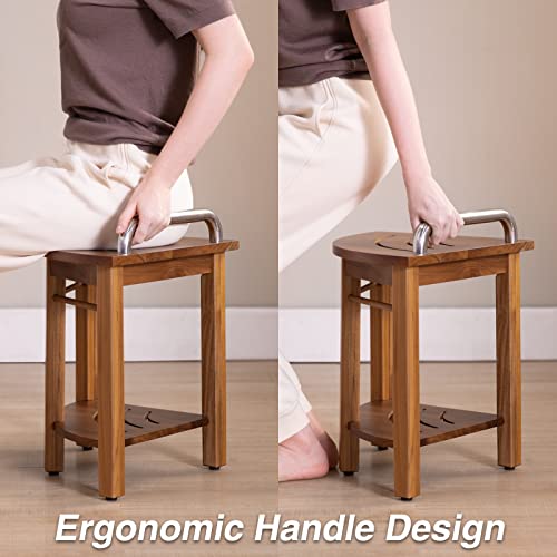 19'' Teak Shower Bench with Handle, Corner Stool