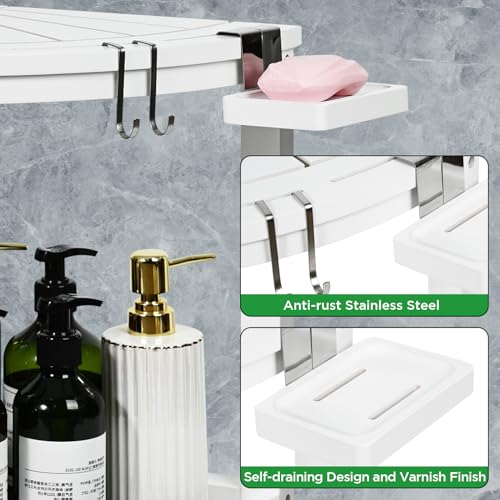 Ollieroo 2-Tier Bamboo Shower Stool with Storage Shelf