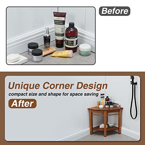 19'' Teak Shower Bench with Handle, Corner Stool