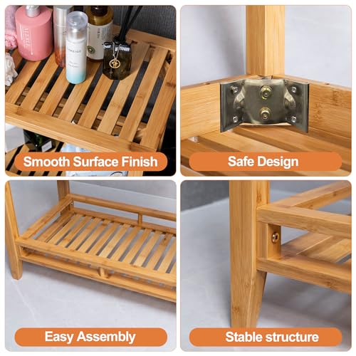 Bamboo Shower Bench Stool with Storage Shelf & Seat