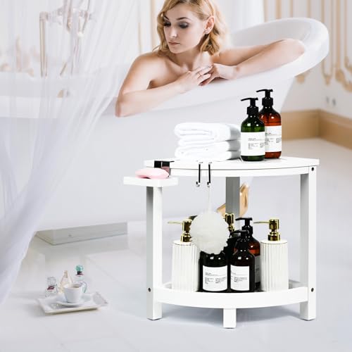 Ollieroo 2-Tier Bamboo Shower Stool with Storage Shelf
