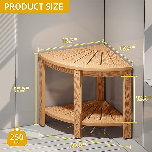 Teak Corner Shower Seat with Storage Shelf