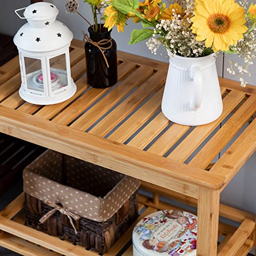 Bamboo Shower Bench Stool with Storage Shelf & Seat