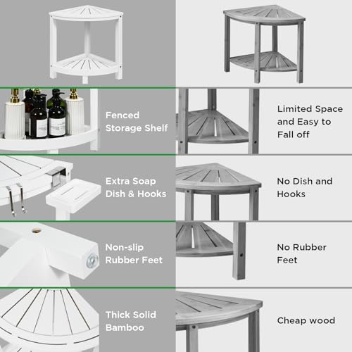 Ollieroo 2-Tier Bamboo Shower Stool with Storage Shelf