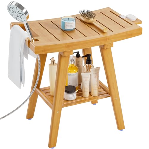 Yirilan 2-Tier Bamboo Shower Bench with Storage Shelf
