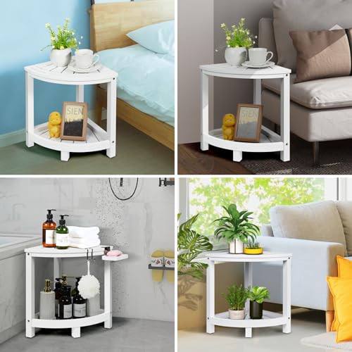 Ollieroo 2-Tier Bamboo Shower Stool with Storage Shelf