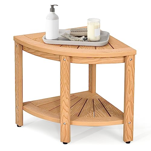 Teak Corner Shower Seat with Storage Shelf