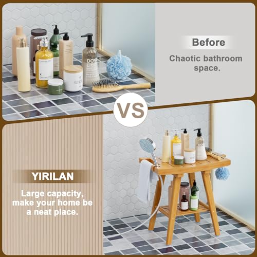 Yirilan 2-Tier Bamboo Shower Bench with Storage Shelf