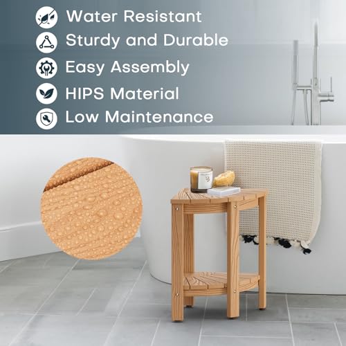 Teak Corner Shower Bench with Foot Rest Shelf