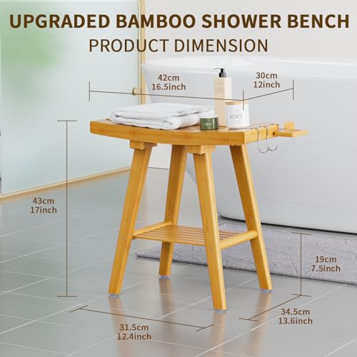 Yirilan 2-Tier Bamboo Shower Bench with Storage Shelf