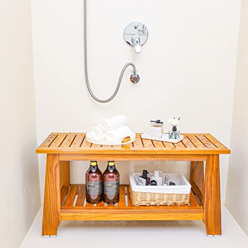 Teak Shower Bench with Shelf - Patented Design