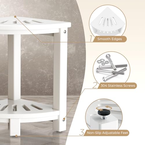 White HDPE Corner Shower Stool with Storage Shelf