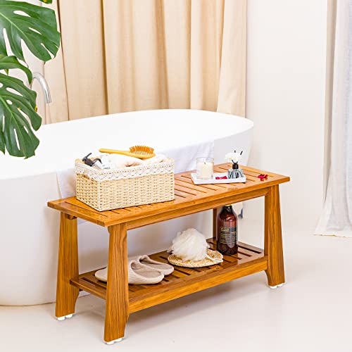 Teak Shower Bench with Shelf - Patented Design