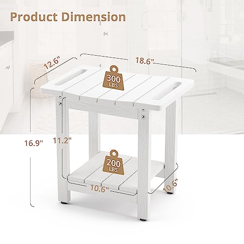 White HDPS Shower Bench Seat, Waterproof & Non-Slip