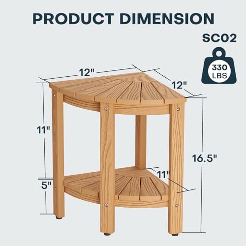 Teak Corner Shower Bench with Foot Rest Shelf