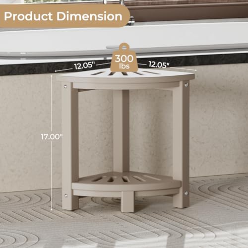 White HDPE Corner Shower Stool with Storage Shelf