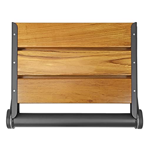 18" Wall-Mounted Folding Teak Shower Bench Seat, Matte Black