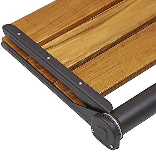 18" Wall-Mounted Folding Teak Shower Bench Seat, Matte Black