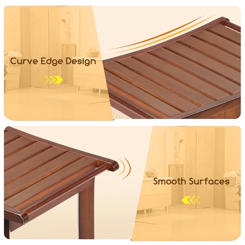 Teak 2-Tier Wood Shower Bench with Storage & Towel Rack