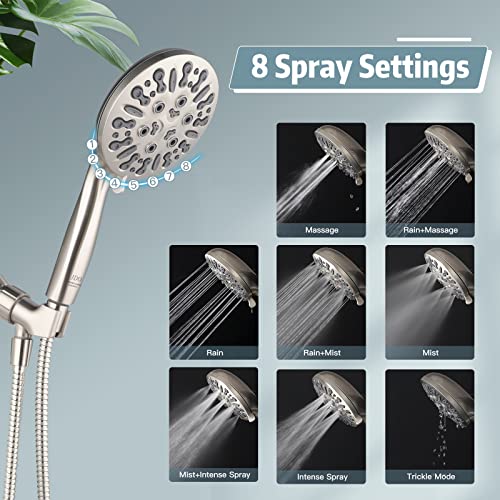 8 Settings High Pressure Handheld Shower Head with Hose