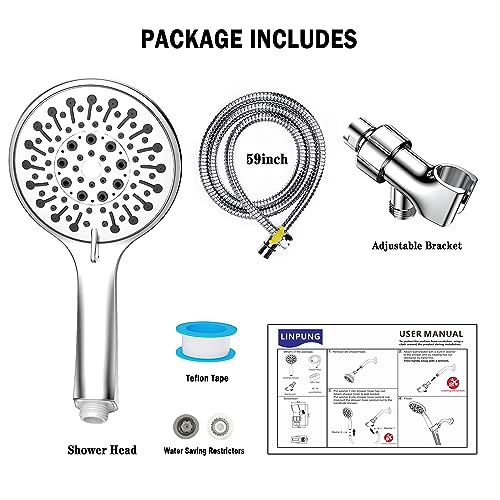 LINPUNG Handheld Shower Head: Chrome High Pressure, 6 Modes