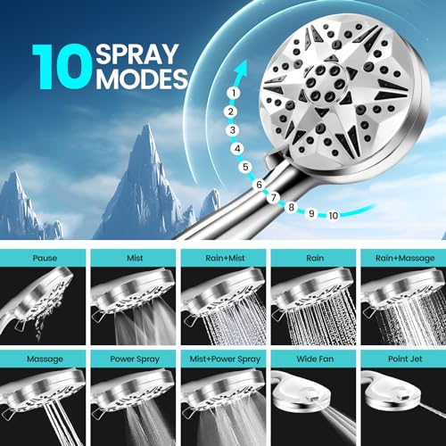 10 Function High Pressure Shower Head with Handheld