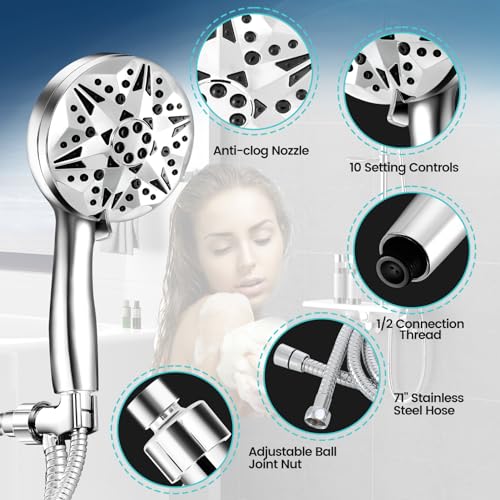 10 Function High Pressure Shower Head with Handheld