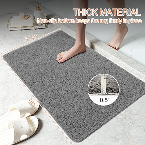 Grey Slip-Resistant Bath Mat for Elderly, 17'' x 30