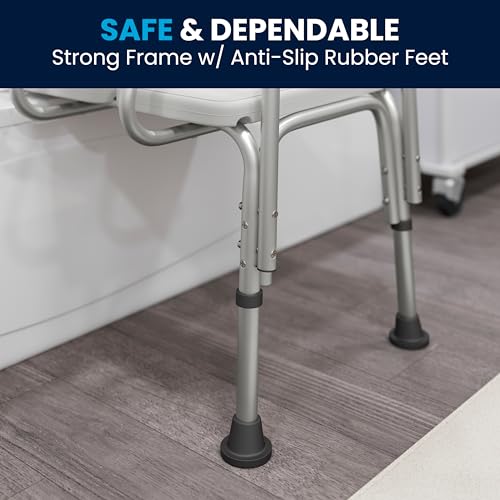 Adjustable White Bathroom Transfer Bench with Back and Arm