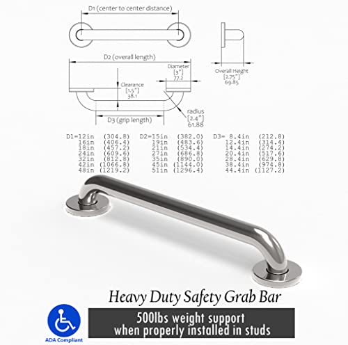 AmeriLuck Dual Pack Stainless Steel Bath Safety Grab Bar