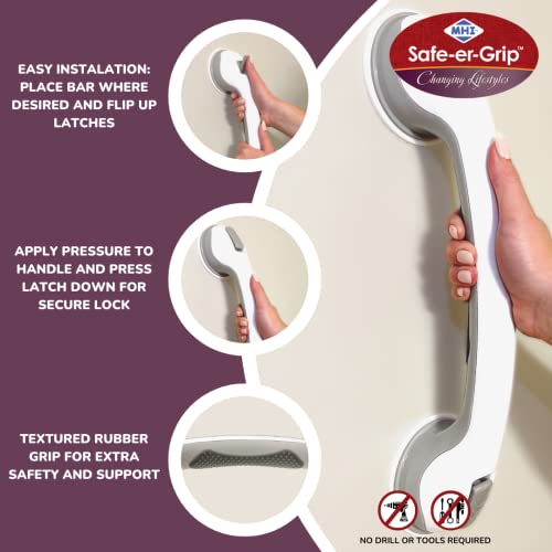 Suction Cup Grab Bars for Safe Bathing, 16"" White/Grey