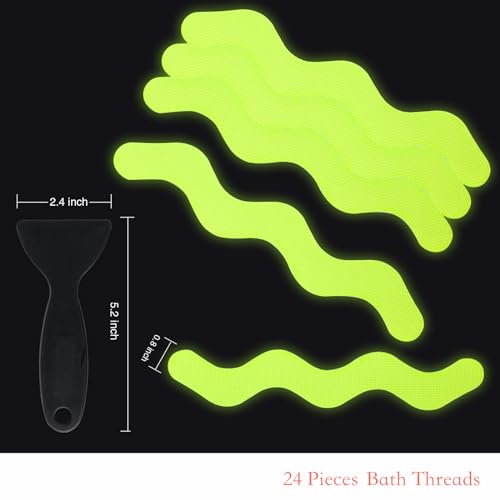 24 Luminous Anti-Slip Bathtub Stickers with Premium Scraper