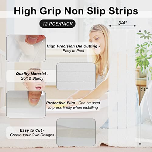12 Pack Clear Non Slip Bathtub Stickers, 3/4" x 11