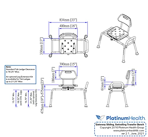 Premium Swivel Seat Sliding Bath Transfer Bench - Blue