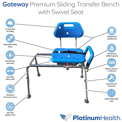 Premium Swivel Seat Sliding Bath Transfer Bench - Blue