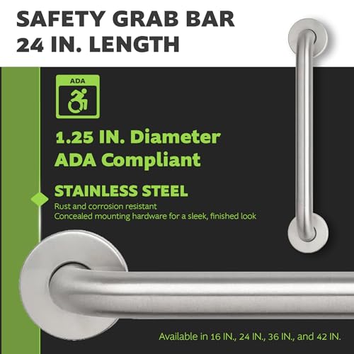 24" Bathroom Grab Bar, ADA Compliant Stainless Steel