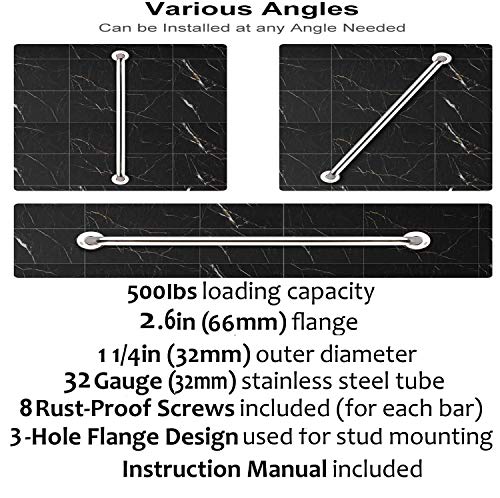 2 Pack Chrome Stainless Steel Shower Grab Bars