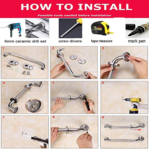 2 Pack Chrome Stainless Steel Shower Grab Bars