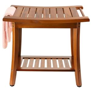 Teak Shower Bench with Handles, Portable Bath Stool