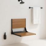 18" Wall-Mounted Folding Teak Shower Bench Seat, Matte Black