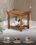 Blue Wood Shower Bench with Storage and Handle