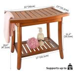 Teak Shower Bench with Handles, Portable Bath Stool